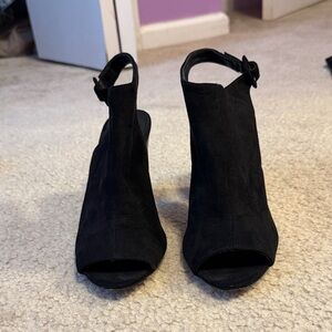 Black Suede Open-Toe Ankle Boots